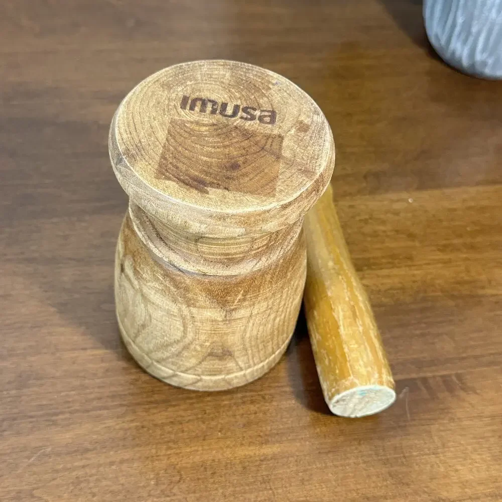 IMUSA Wooden Mortar & Pestle Set Wood Grinder Masher Spices Herbs Kitchen Tool